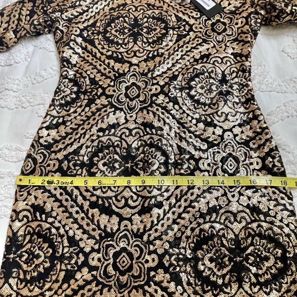 ARK&CO 3/4 SLEEVE BLACK/GOLD SEQUIN DRESS SZ LARGE - Picture 15 of 16